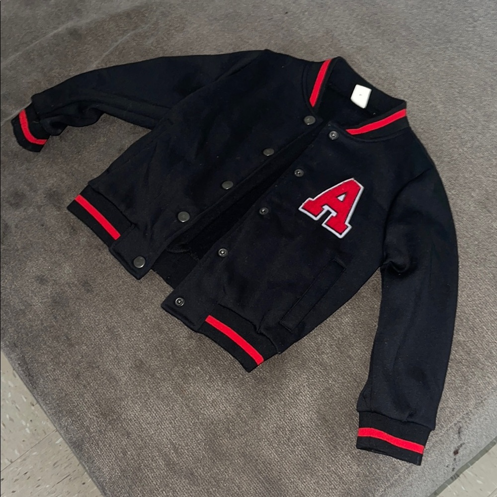 USED Kids Black Varsity Jacket with Red Accents